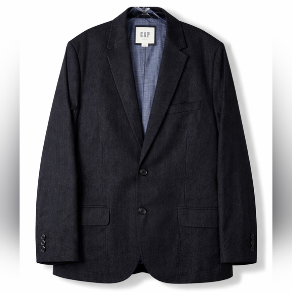 GAP Mens Chambray Denim Sport Coat Blazer Midnight Blue Size Large 42R Preppy - Picture 3 of 16